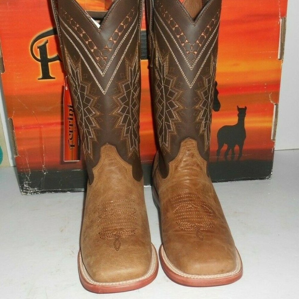 9 B NEW Ferrini Genuine Kangaroo 2 Tone Brown Leather Sq Toe Cowboy Boots Womens
